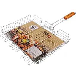 Решетка для барбекю Zauberg металлическая с деревянной ручкой 68x35x32x5.0 см толщина 2.1 мм (CB1108)