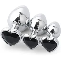 Комплект анальных пробок с кристаллом SKN-NMS09 (размер S, M, L), Серебряный/Черный