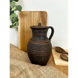 Кувшин 2.5 литра керамический (глиняный) резной с ручкой декор