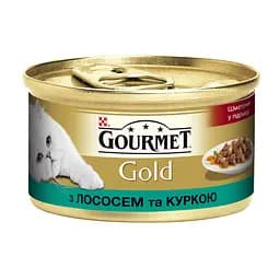 Вологий корм для кішок Gourmet Gold Pieces in Gravy Salmon & Chicken 85 г x 12 шт. (лосось та курка)