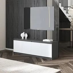 Тумба під телевізор Vays у вітальню, сучасна з полицями, без ручок R-31 Антрацит-Білий фасад