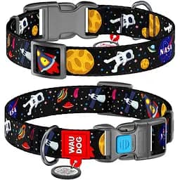 Нашийник для собак Waudog Nylon NASA, з QR-паспортом, пластиковый фастекс, XL, 35-58х2,5 см - мініатюра 3