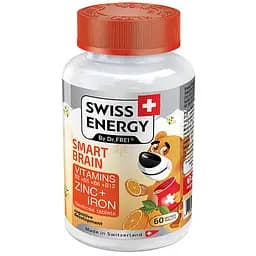 Мультивитамины для мозга для детей от 3 лет Swiss Energy Smart Brain без сахара умственная активность и иммунитет 60 жевательных таблеток