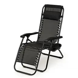 чорний Садове Крісло Шезлонг до 120 кг Складаний Шезлонг для Дачі Zero Gravity XXL (з підстакаником) - мініатюра 5