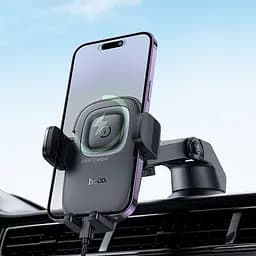 Автотримач з БЗП Hoco HW32 Crown push-type (center console) Black / Metal gray - мініатюра 8