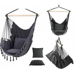 Підвісне крісло бразильський гамак BOHO 100 см + 2 шт подушки Dark Grey
