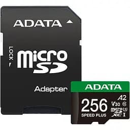 Карта памъяти microSDXC (UHS-1 U3) A-DATA SPEED PLUS 256Gb Class 10 V30 A2 (R-180Mb/s W160Mb/s) (adapter SD)