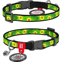 Нашийник для кота Waudog Nylon з QR паспортом малюнок Авокадо пластикова пряжка-фастекс Розмір XS