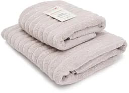 Набір 2 жакардові рушники Lovely Svi для ванної, готелів, СПА, на подарунок 70 х 140 см і 50 х 90 см Oxford Stripe Cool бежево - сірий (351124)