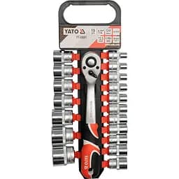 Набір головок торцевих Yato квадрат 1/2", М8-32 мм, L= 38 мм з тріщаткою 19 шт. (YT-38681)