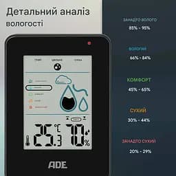 Гігрометр ADE WS2310-2 з оповіщенням про цвіль чорний (WS2310-2) - мініатюра 6