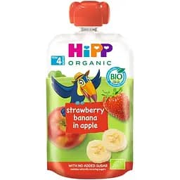 Органічне фруктове пюре HiPP HiPPiS Pouch Яблуко-полуниця-банан, 100 г