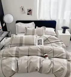 Постельное белье Евро размер Діма Натуральный комплект с компаньоном Турция Европейка Наволочки 70х70см Клетка Коттон