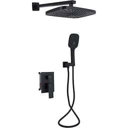 Душова система для душу Qtap Gemini прихованого монтажу на два споживача QTGEM113BLM45697 Black matt, Чорний матовий