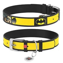 Нашийник для собак шкіряний Waudog Design з QR-паспортом "Бетмен2" XXS Ш 12 мм Д 18-24 см чорний