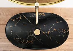 Умивальник Rea Royal In Black Marble Gold накладний REA-U8008, Чорний - мініатюра 3