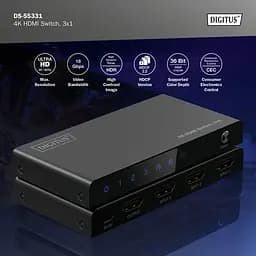 Відеокомутатор Digitus UHD HDMI (INx3 – OUTx1), 4K - мініатюра 7
