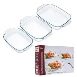 Набір деко прямокутних форми з жароміцного скла для запікання з ручками 3.1 л 2.5 л 1.8 л, Ristal Прозорий 86981