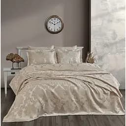 Покрывало жаккард с наволочками Dantela Vita Armada темно-бежевое евро (svt-2000022312516)