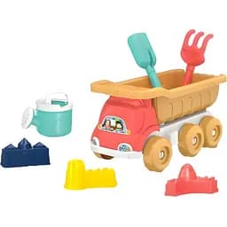 Дитячий пісочний набір 733-350R іграшковий самоскид, лопатка, граблі, лійка, формочки