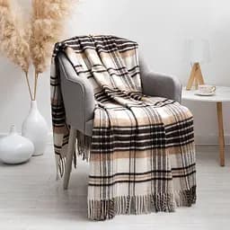 Плед вовняний Vladi Метро 140х200 біло-бежево-коричневий 4