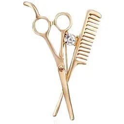 Брошь ножницы с расческой булавка жетлая