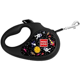 Поводок-рулетка для собак Waudog R-leash, рисунок "NASA", L, до 50 кг, 5 м, светоотражающая лента черный