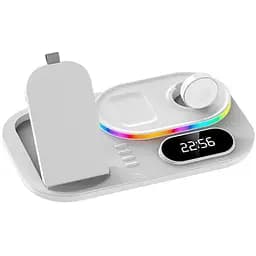 Зарядка Qi 4in1 wireless charger RGB/Clock XYJ A06 сумарно 30 W для Phone/Watch/Earphones