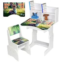 Дитяча парта Bambi N 2071-3-1 Оленя з таблицею множення та стільчиком біла