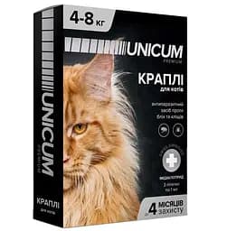 Краплі Unicum Рremium від бліх та кліщів для котів 4-8 кг 3 піпетки (UN-005)