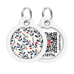 Адресник для собак і котів металевий Waudog Smart ID з QR паспортом малюнок Рослини коло Д 30 мм