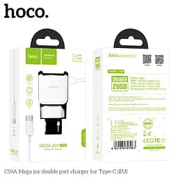 Блок живлення адаптер із вбудованим кабелем Type-C Hoco Mega Joy C59A білий - мініатюра 2