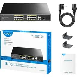 Комутатор Cudy FS1018PS1, 16 порт 10/100M PoE+ Switch with 2 Gigabit Uplink and 1 SFP Port  200W (FS1018PS1)