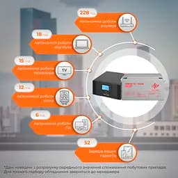 Комплект резервного живлення LP (LogicPower) ДБЖ + гелева батарея (UPS B1500 + АКБ GL 1800W) - мініатюра 2