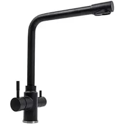 Змішувач під фільтр Platinum KT 8201 (8626) поворотний двоважільний з нержавіючої сталі чорний матовий