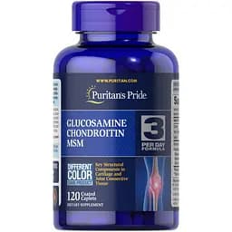 Препарат для суглобів і зв'язок Puritan's Pride Chondroitin Glucosamine MSM 3 Per Day Formula, 120 каплет