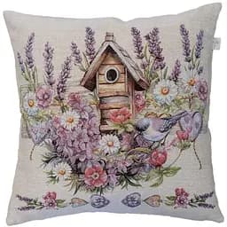 Наволочка гобеленовая Прованс Лавандовый сад Птичка возле скворечника 45х45 см (44302)