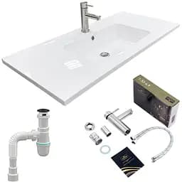 Раковина накладная Adamant FLATE 100, прямоугольная, с сифоном Click-Clack + смеситель (4824296207601)