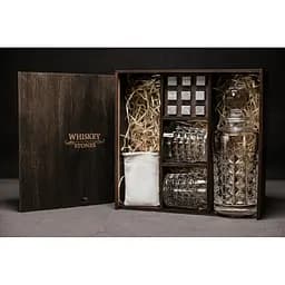 Подарунковий набір віскі Whiskey Stones з камінням для віскі в дерев'яному пеналі №3 + декантер і 2 склянки + щипці + мішечок - мініатюра 2
