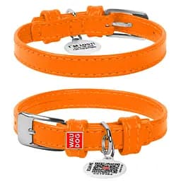 Нашийник для собак шкіряний Waudog Glamour з QR-паспортом без прикрас XS Ш 12 мм Д 21-29 см помаранчевий