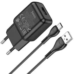 МЗП Hoco C96A (1USB/2.1A) + кабель USB to Type-C Black - мініатюра 2
