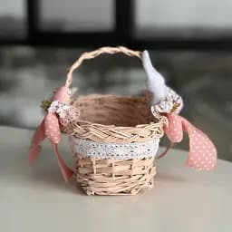 Великодній кошик 18х12х16см hand-made MIS LT рожевий з біло-рожевим декором та зайчиком - мініатюра 3