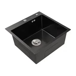 Кухонна мийка Platinum Handmade PVD з нержавіючої сталі 3 мм квадратна 50x50x22 см чорна (000032261) - мініатюра 2