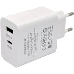 Адаптер зарядний Borofone BA75A Powerfull блок живлення 30 ватів 2 порти білий