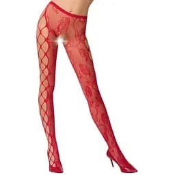 Еротичні колготки-бодістокінг Passion S008 red ажурні колготки з вирізом та лампасами-сіткою S/M/L