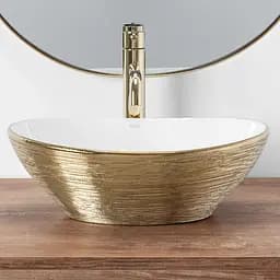 Умивальник Rea Sofia brush gold накладний білий/золотий REA-U3697, Золотий - мініатюра 5