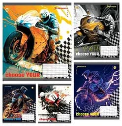 Тетради ученические 12 листов линия Твердая ТЕ42112 12ЛВ Motospeed, 25 шт. в упаковке