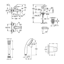 Набір змішувачів 3 в 1 для ванної кімнати Grohe QuickFix Start Black UA303301SQ, Чорний матовий - мініатюра 2
