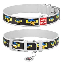 Ошейник для собак кожаный Waudog Design с QR-паспортом "Дом" XL Ш 35 мм Д 46-59 см белый