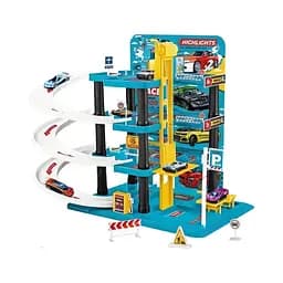 Паркинг с треком 652 J44, трехуровневый, механический лифт, 3 машинки, спиральные трассы, аксессуары, масштаб 1:64